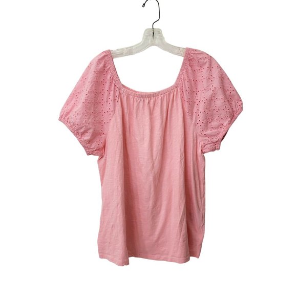 Style and Co Pink Jersey Peasant Blouse with Eyelet Sleeves PXXL - Picture 1 of 4